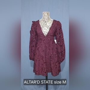 Altar'd State Burgundy Long Sleeve Dress